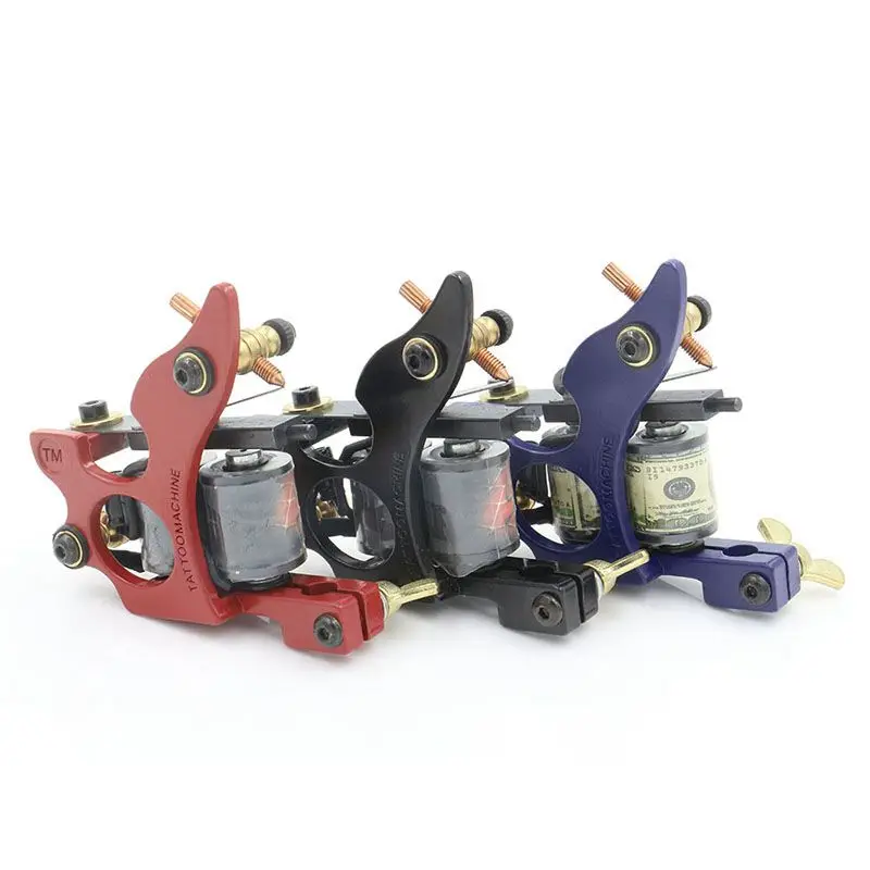 

New Professional Coil Tattoo Machine 10 Wraps Steel tattoo gun machine For Liner & Shader Three Color For Tattoo Supplies