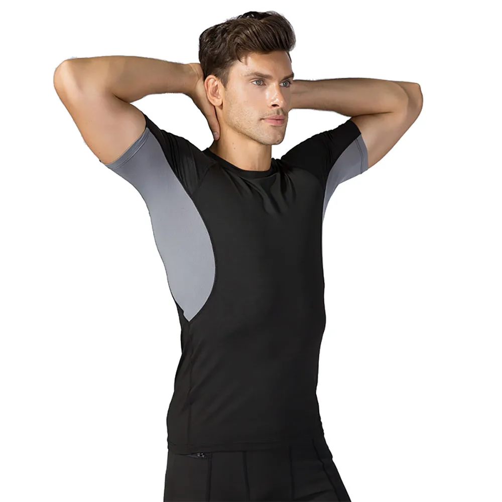 Men Compression Dry Fit T Shirt Breathable Mesh Fabric Sports T-shirt Gym Fitness Clothing Exercise Bodybuilding Training Shirt