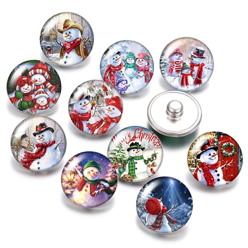DB0582 Рождественский Снеговик подарок 18 мм кнопки 10 шт. Смешанные Круглые фото