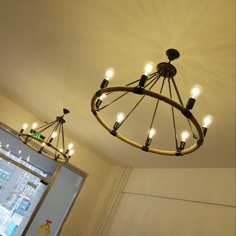 Circular Annular Antique Vintage Retro Hemp Cable Cord Wire Rope Pendant Light Lamp Loft For Dinning Room Foyer Restaurant Cafe | Лампы и