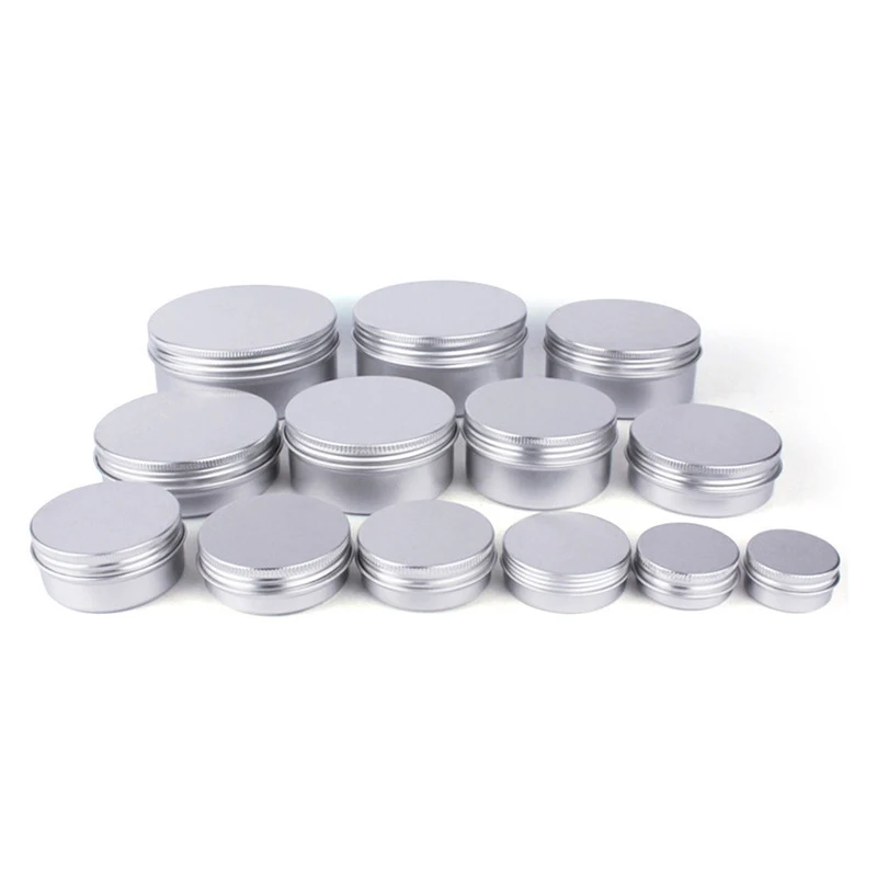

5/10/15/20/30/50/60/100/150/200/250g Aluminum Tins with Lids Silvery Tin Cans Round Metal Box Empty Ceam Jar Cosmetic Containers