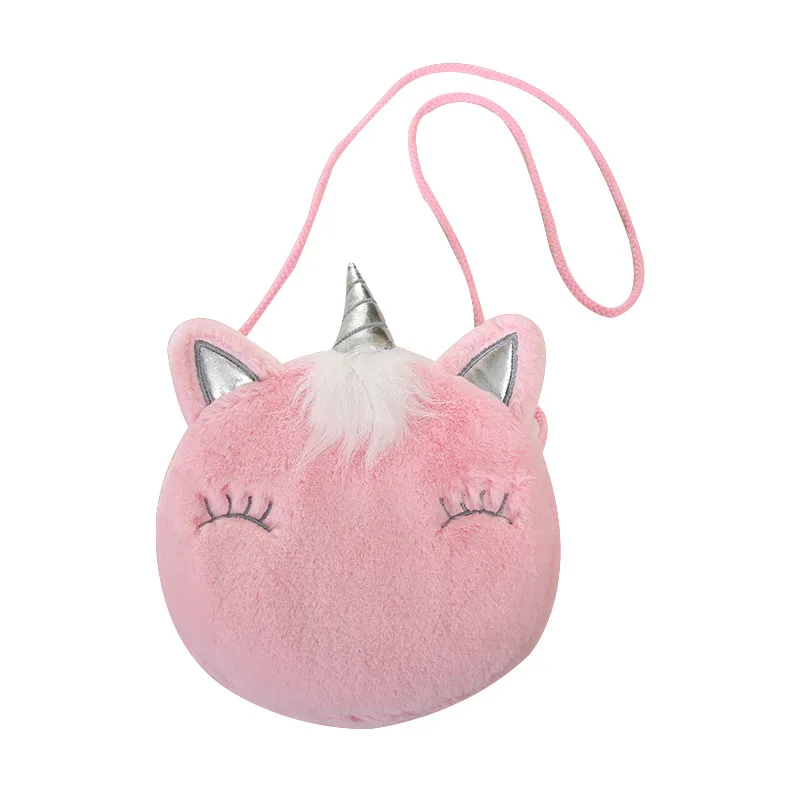 

Cartoon Unicorn Shoulder Bag Women Corduroy Square Belt Phone Purse Travel Fur Crossbody Bag Gift