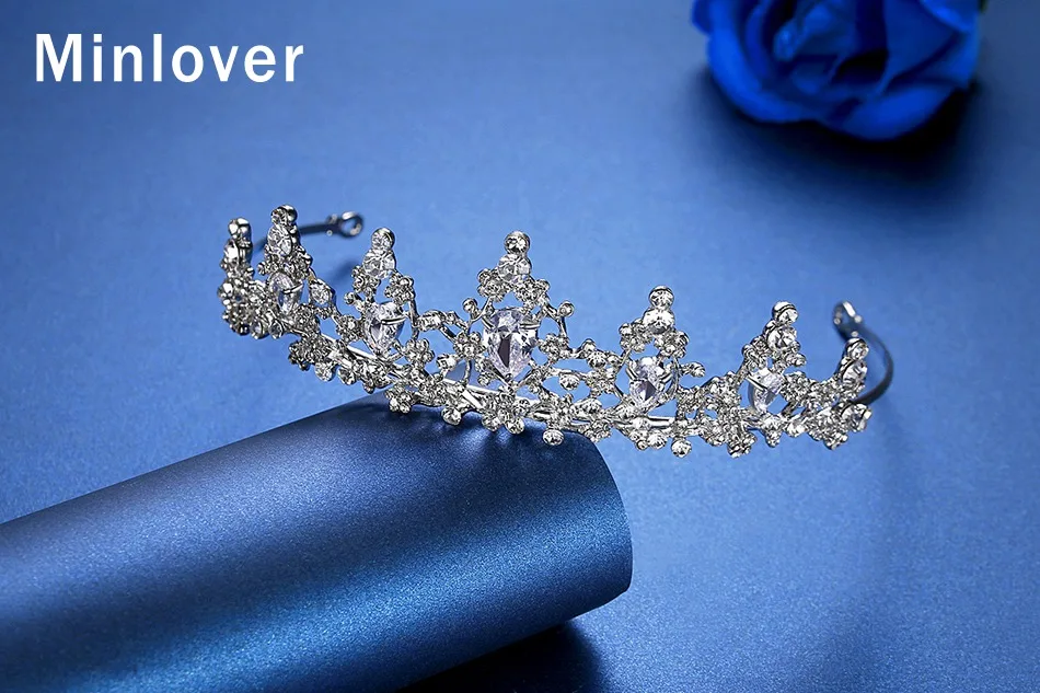 Minlover, Классический CZ цветок, диадема, короны из горного хрусталя, для невесты, Женская повязка на голову, принцесса, свадебная диадема, аксессуары для волос HG174