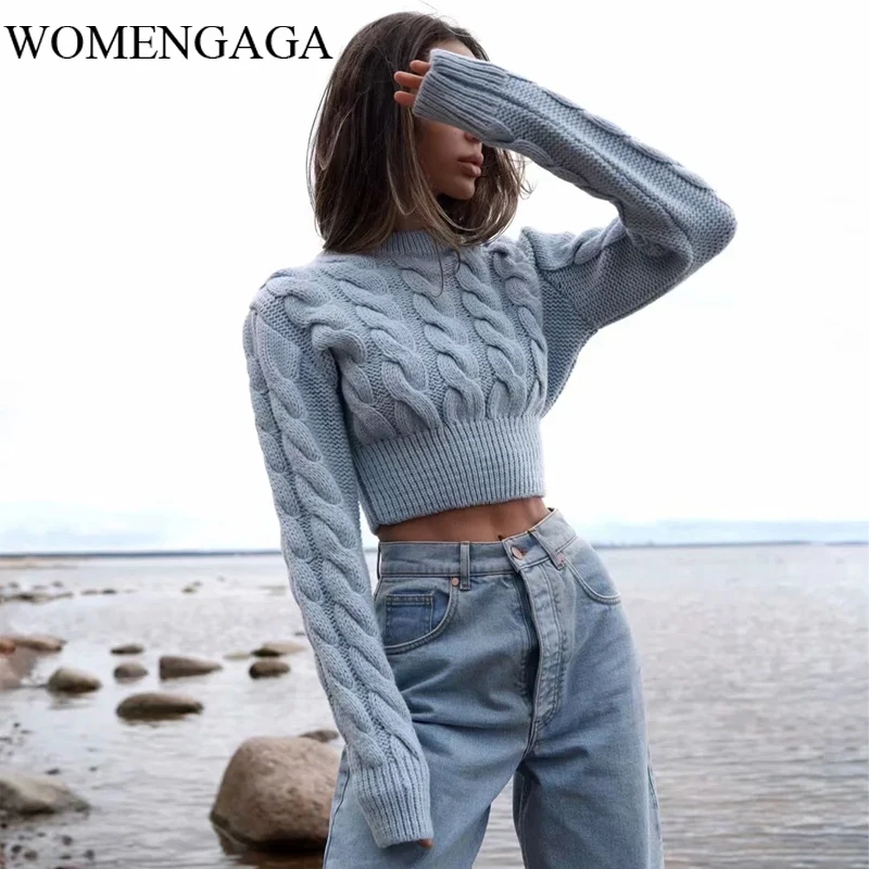 

WOMENGAGA Women Vintage Chunky Cable Jumper Crew Neck Cable Cropped Knit Top Knitting Sweater 4QQX