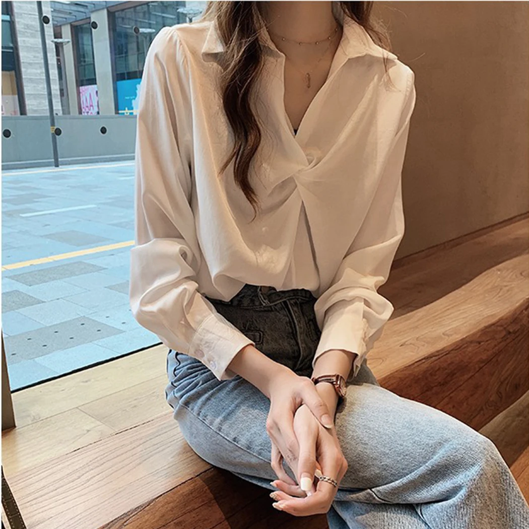 Элегантные женские 2019 Новые повседневные уличные Однотонные блузки модные витые