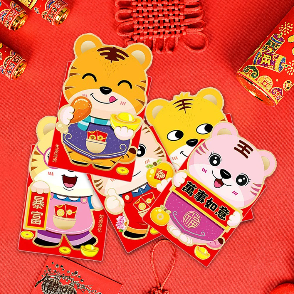 

Красный конверт китайский новый год 2022 Тигр 6 шт. год тигра китайский новый год красный конверт Hongbao праздник счастливые деньги красный карм...