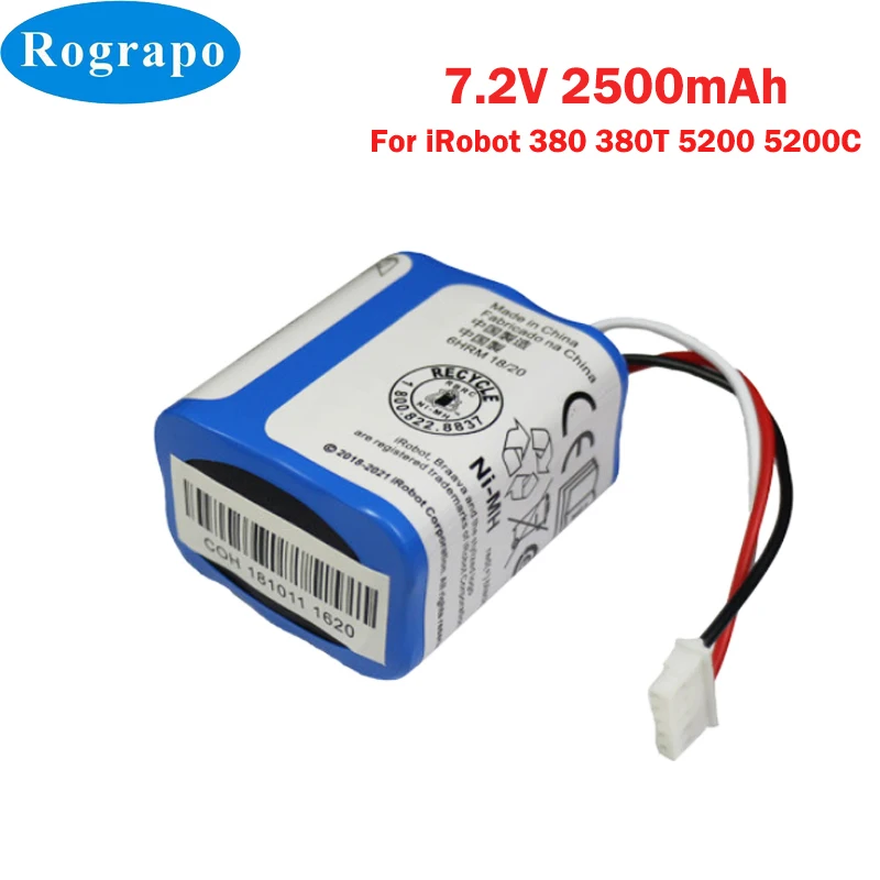 

New 7.2V 2500mAh NI-MH Rechargeable Battery Pack For iRobot Roomba Braava 380 380T 390T, Mint 5200, 5200B, 5200C