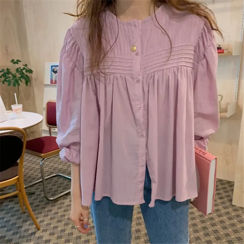 Свободные повседневные топы HziriP фиолетово-розовые женские блузки в офисном