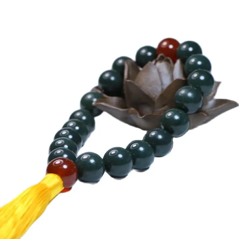 

Natural Xinjiang Hetian Qingyu Ball Chain Jade Buddha Bead Hand String
