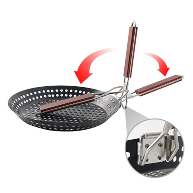 

Outdoor Camping Foldable Round Frying Pan Picnic BBQ Heat Resistant Steak Grilled