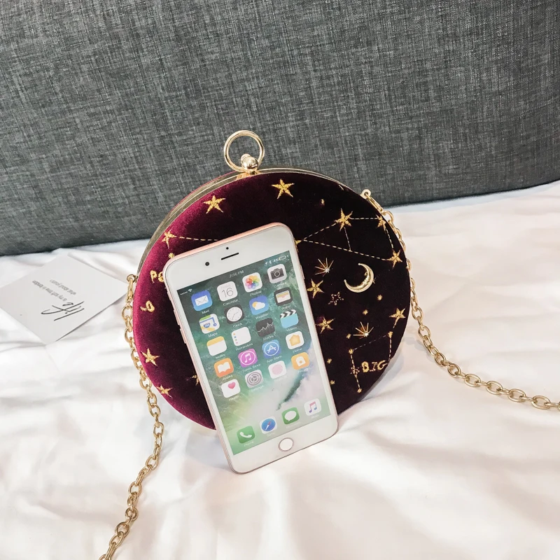 Женская сумка-мессенджер Starry sky круглая Замшевая сумка через плечо с цепочкой |