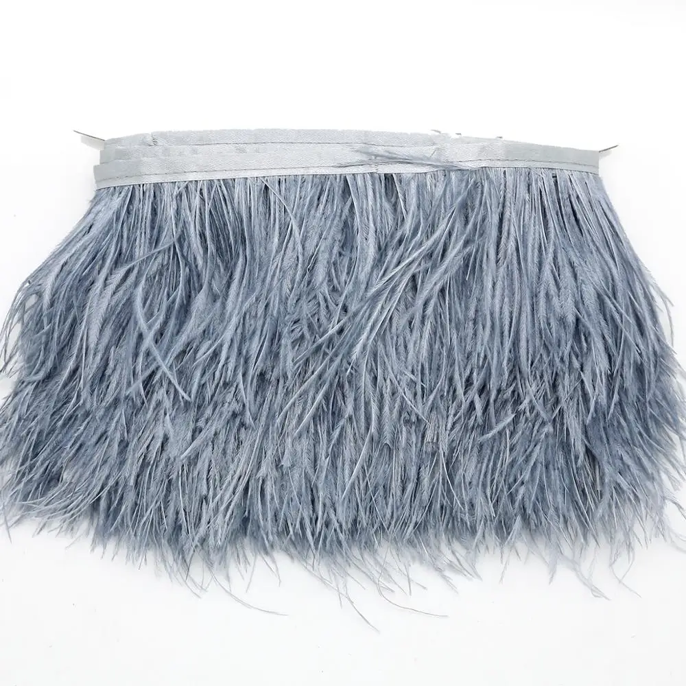 Gray 12 Colors 1 Meter Width 8-10 CM Fashion Fluffy Dyed Multicolored Ostrich Feather Ribbon Trimming Fringe Trim Apparel Decoration - Цвет: Gray