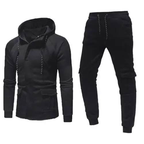 Мужской спортивный костюм на шнурке эластичные толстовки с капюшоном длинные