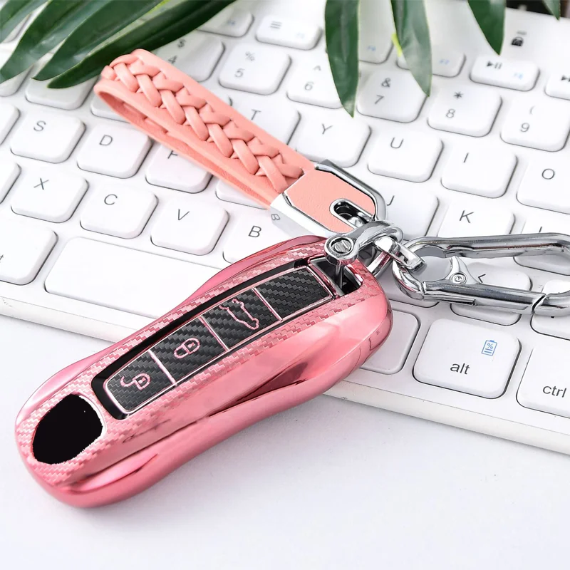 

Car Key Case for Porsche Panamera Macan Cayenne 911 918 Spyder Carbon Fiber Smart Keychain Cover Fob Protection Bag Holder