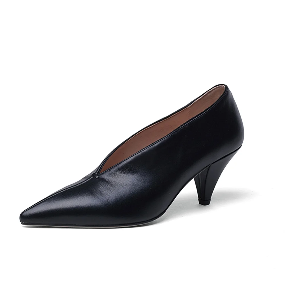 Женская обувь из натуральной кожи на каблуке 7 5 см с острым носком сезон весна