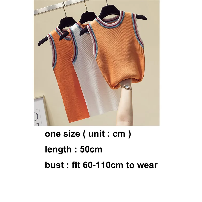 women Striped Color collision knitted vest female lady Girls suspenders waistcoats thin summer ice silk sleeveless Tank Tops