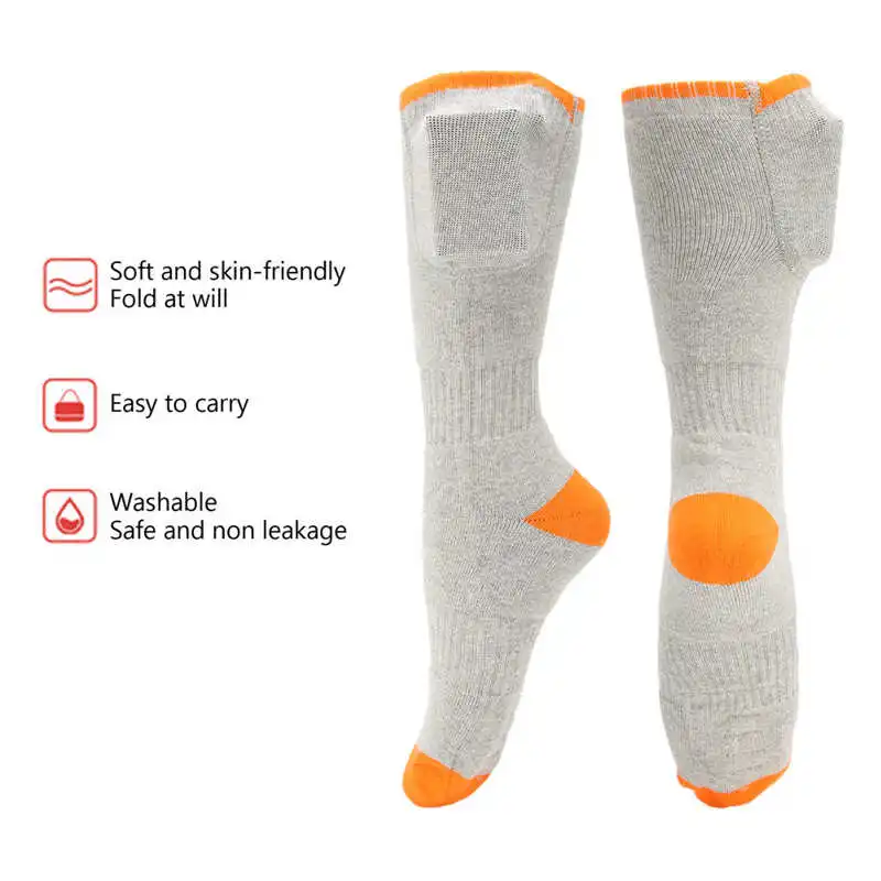 

Зимние носки с подогревом, моющиеся электрические теплые носки для помещений, улицы, кемпинга, серые, оранжевые