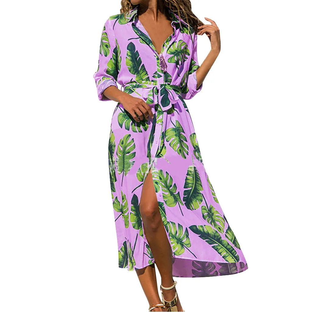 Женское платье с разрезом SAGACE Повседневное v образным вырезом длинными рукавами