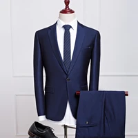 new royal blue simple suit two piece sets british gentleman business social casual suit fashion slim groom wedding formal dress