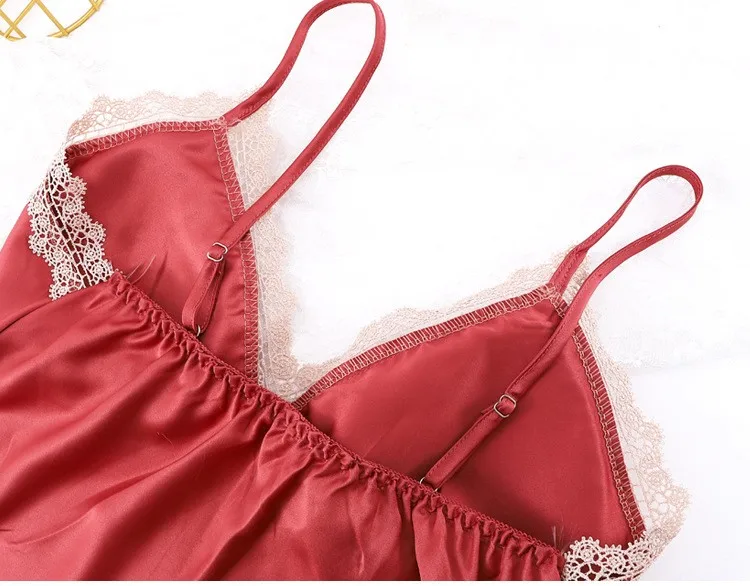 

Sleepwear Female Lace Trim Satin 5PCS Pajamas Set Pyjamas Loose Casual Sexy Nightwear Spring Home Wear V-Neck Kimono Robe Gown