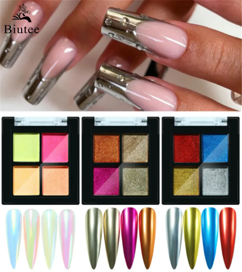 4 цвета порошок Авроры для ногтей лазерный однотонный зеркальный блестящий