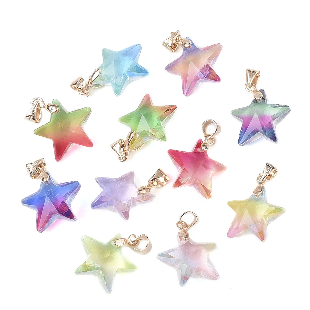 

20pcs Rainbow K9 Faceted Star Butterfly Flower Glass Charm for Jewelry Making Pendant DIY Necklace Accessories