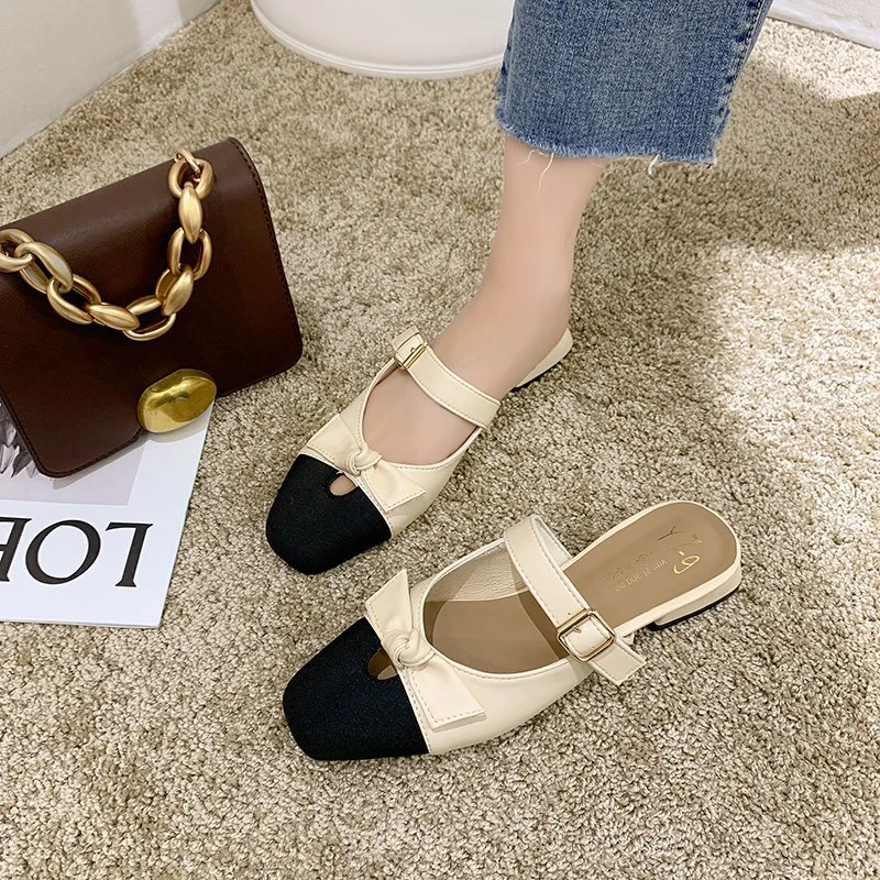 

Slippers Casual Female Shoes Square heel Loafers Cover Toe Slides Low Luxury 2021 Block Soft Hoof Heels PU Fashion