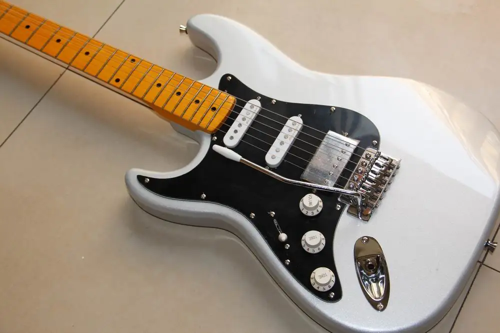 Бесплатная доставка новая леворукая STR электрическая гитара в серебре