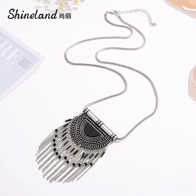 Shineland 2020 Тибетский Винтажный серебряный цвет богемное длинное ожерелье с