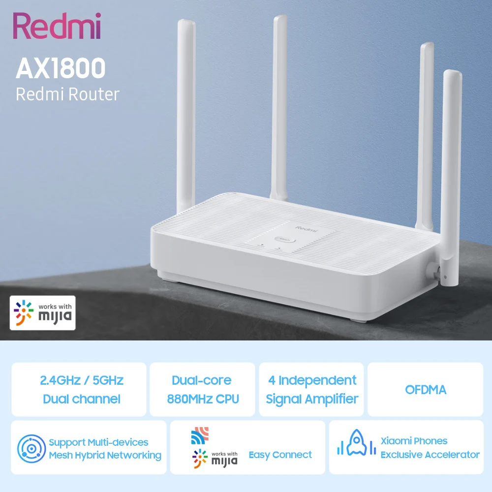 Redmi Router AX1800 WiFi-6 Gigabit 2.4G/5G Dual-Band w/128MB OFDMA Repeater Signal Amplifier HighGain Antennas Multi-mesh | Компьютеры и