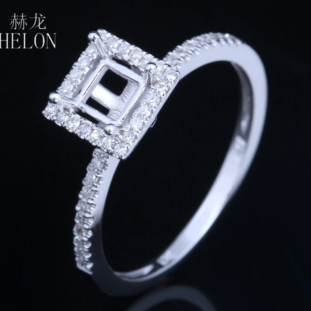 Хелон 4 мм Кушон / Принцесс Юморт Солид 14к Белое Золото Естественные Бриллианты Обручальное Кольцо для Женщин