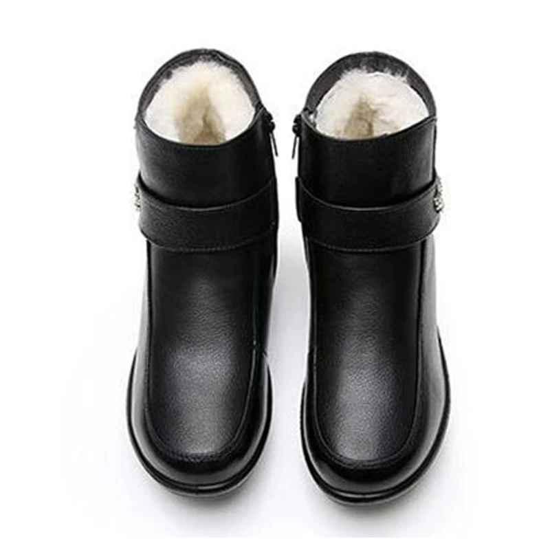 

TIMETANG2019 Women Boots Plush Snow Boots Warm Winter Warm Ankle Boots Women Flat Shoes Genuine Leather Big Size WaterproofE1189