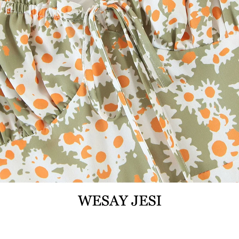 

WESAY JESI Summer Dress 2021 White Daisy Print Floral Casual And Lively Woman's Clothing Square Neck Short Sleeve A-Line Mini