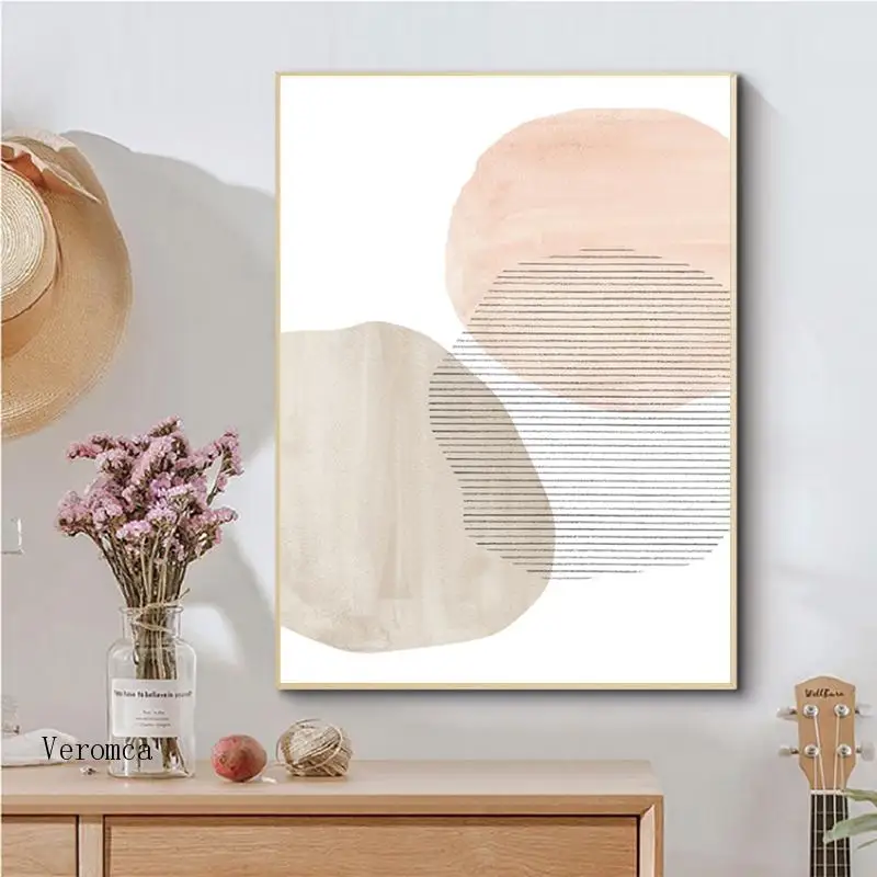 

Blush Pink Watercolor Abstract Line Canvas Painting Nordic Minimalist Poster Wall Art Picture for Living Room Gallery Home Decor