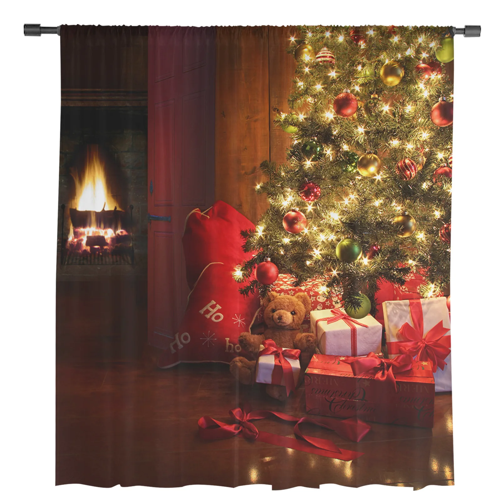 Медведь для рождественской елки красные огненные прозрачные шторы