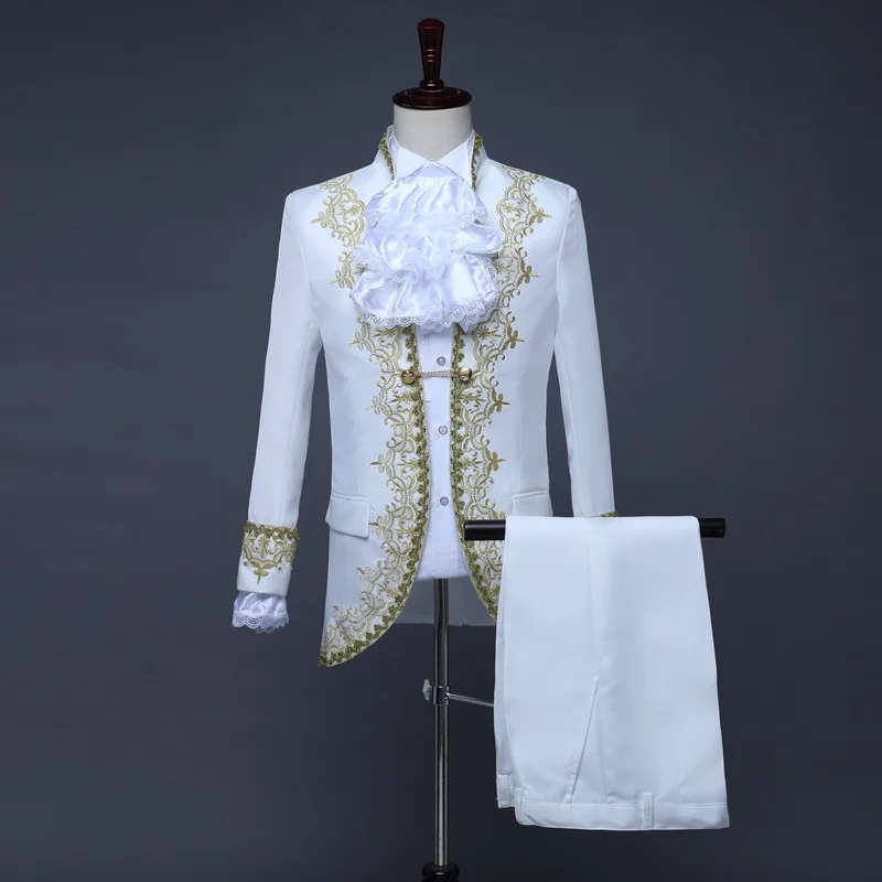 Prince Aristocrat Embossed Retro Vintage Rococo Medieval 18th Century Coat Pants Outfits Masquerade Men's Costume Wedding Suits
