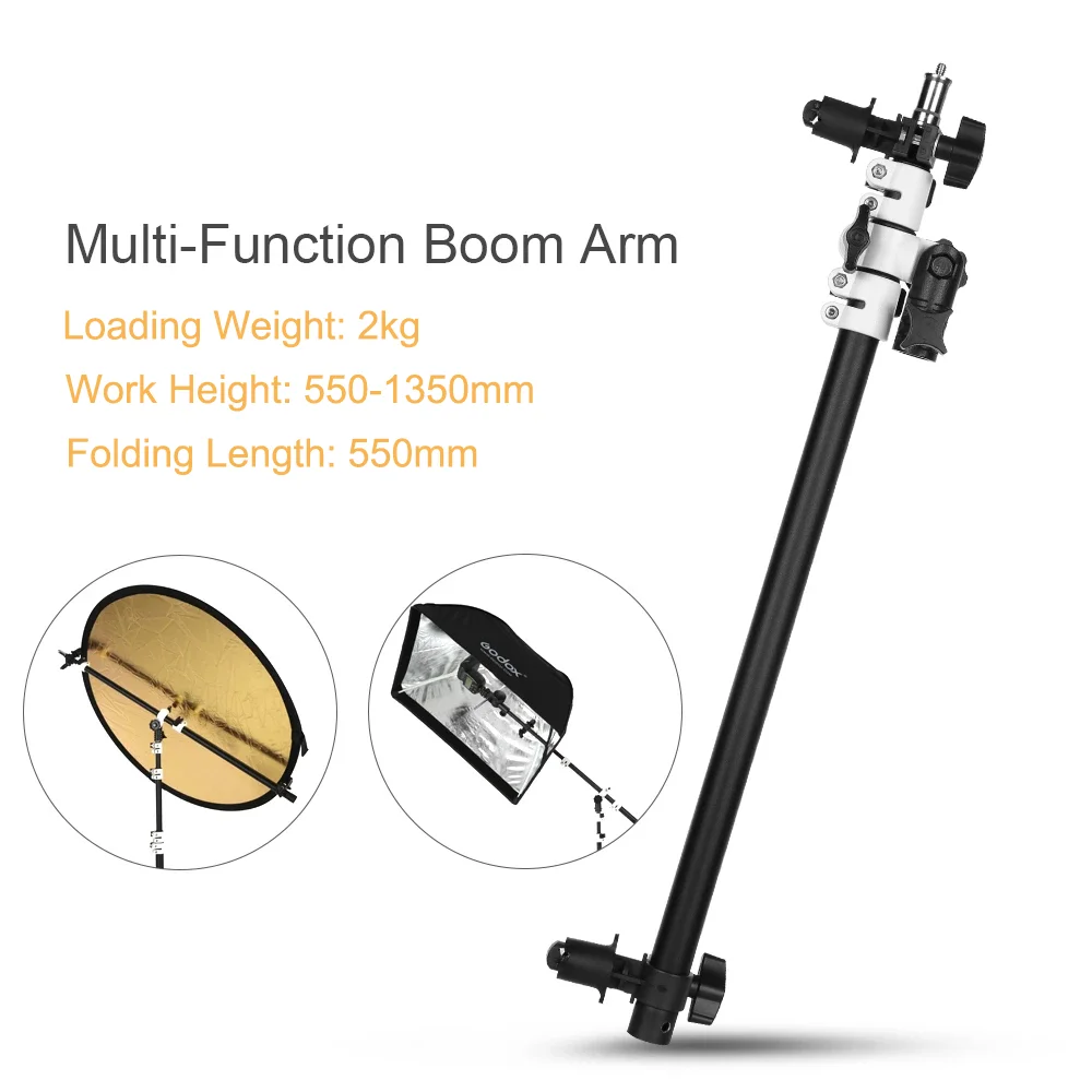 

Holder Bracket Swivel Head Reflector Disc Arm Support with Telescopic Boom Arm Top Light Sandbag for Speedlite Mini Flash Strobe