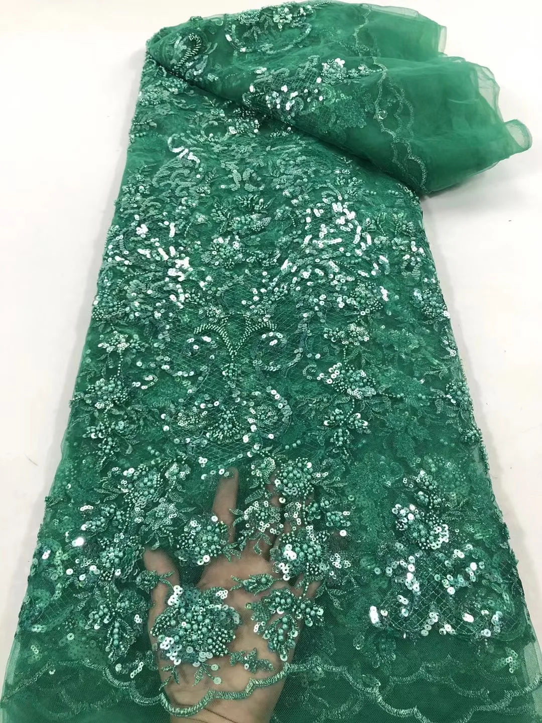 

Exquisite fashion sequins + bead tube + bead tulle embroidery, African lace fabric, suitable for ladies dress skirts