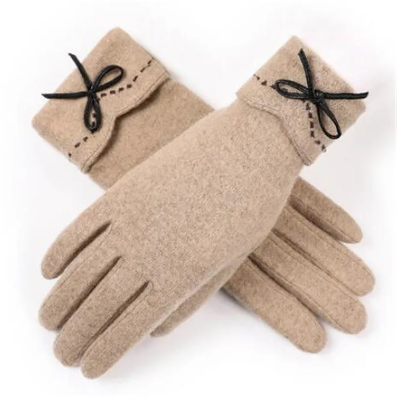 New 2 Khaki VISNXGI, осенне-зимние модные женские кашемировые перчатки, женские меховые шерстяные перчатки, милые элегантные Универсальные женские серые перчатки - Цвет: New 2 Khaki