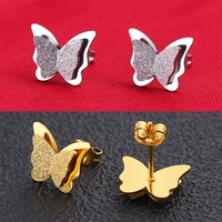 romantic double butterfly earrings for women tiny smooth and scrub butterfly stainless steel cartoon stud earrings gifts