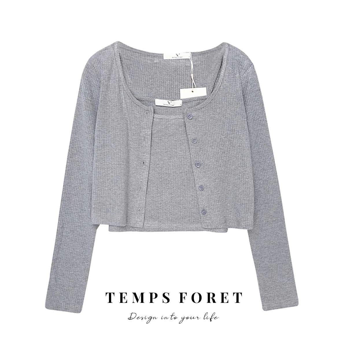 Unif Cardigan Clothes New Style Pure Desire Short Suspender Vest LONG SLEEVE TOP Women's Coat Two-piece Set Jum |