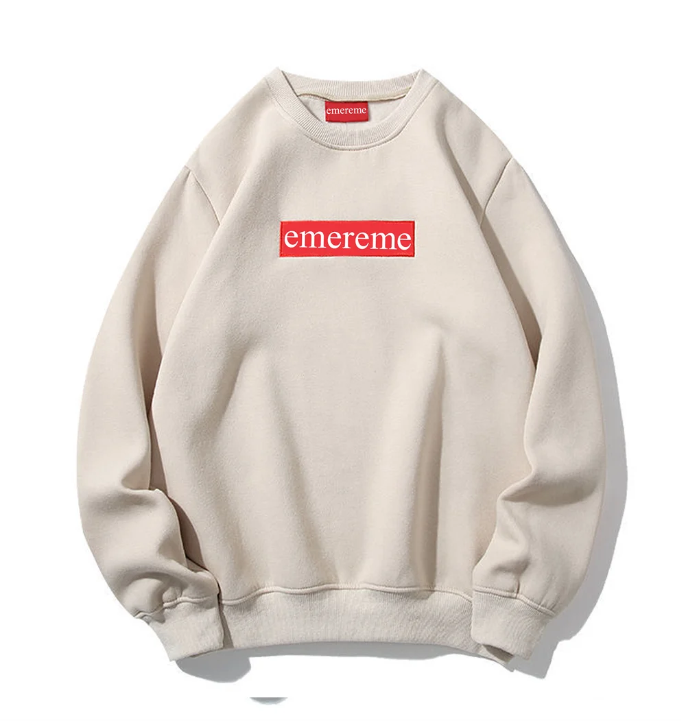 

Tide brand SUP brand men and women large size round neck solid color embroidery casual sweater outdoor street hip-hop style Euro