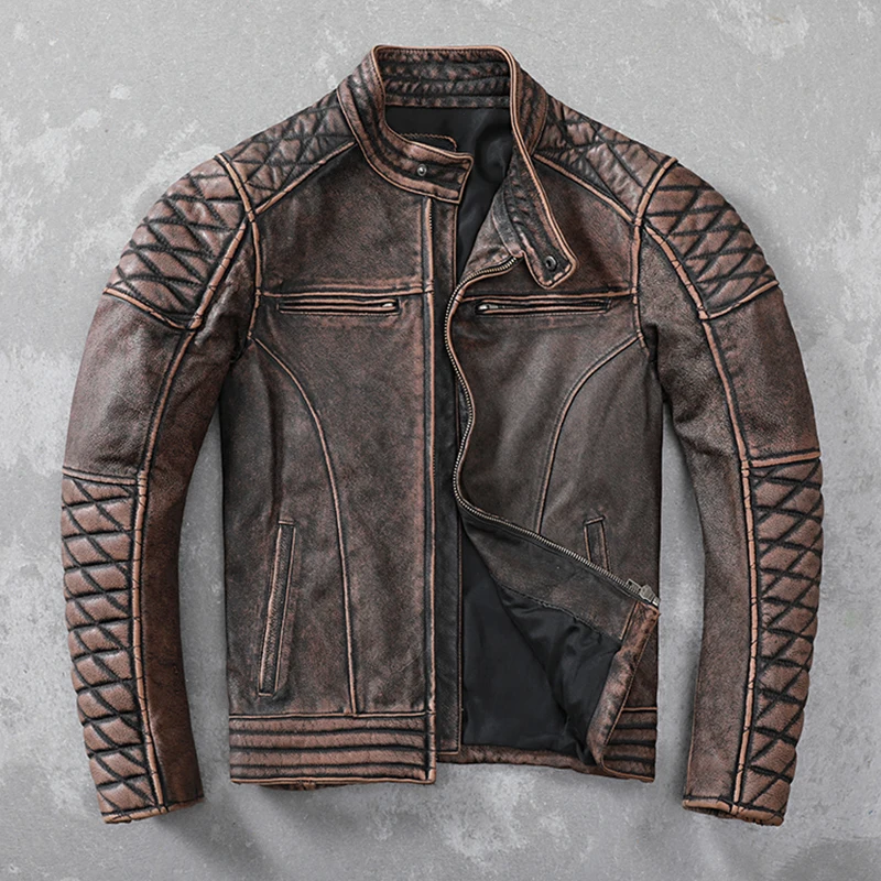 

Plus Size Man Leather Jacket Top Layer Leather Vintage Leather Jacket Trendy Motorcycle Riding Coat