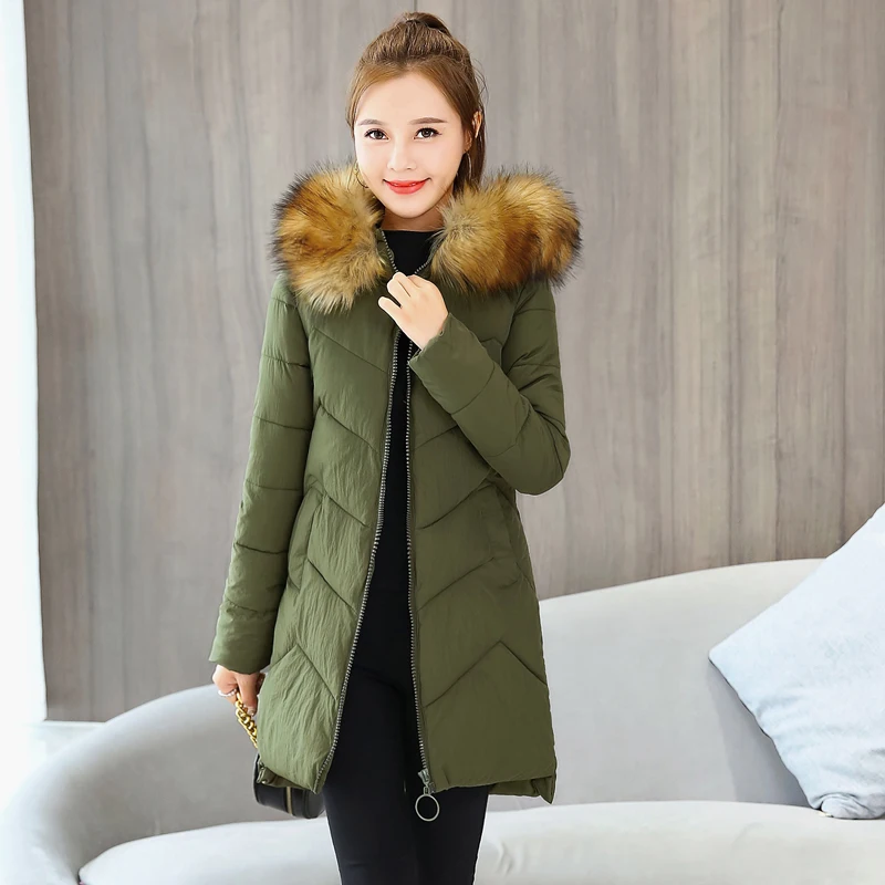 Однотонная женская зимняя парка женские длинные куртки с капюшоном и меховым