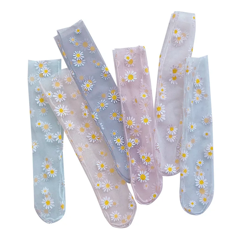Calcetines de encaje transpirables para ni&ntilde;as, de 0 a 3 a&ntilde;os, de margaritas, hasta la rodilla-4