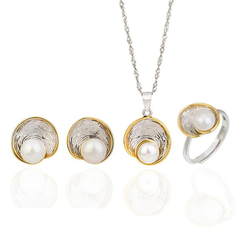 Женский комплект украшений MeiBaPJ кольцо и сережки из настоящего серебра 925 пробы в