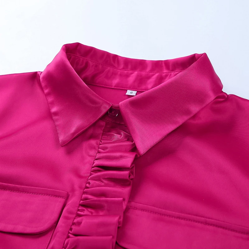 

Latern Sleeve Elegant Dress Pink Women Party Autumn Winter Dress Ruffles Satin Ladies Office Dresses Short Fashion