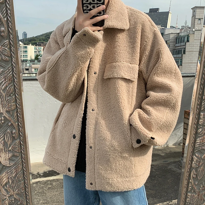 

2019 Autumn And Winter New Lapel Short Loose Korean Thick Lamb Fur Coat Fashion Casual Solid Color Coat Brown / Camel M-2XL