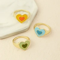 harajuku heart rings for women orange blue green enamel anillos 2021 lover knuckle two color double hearts ring men punk jewelry