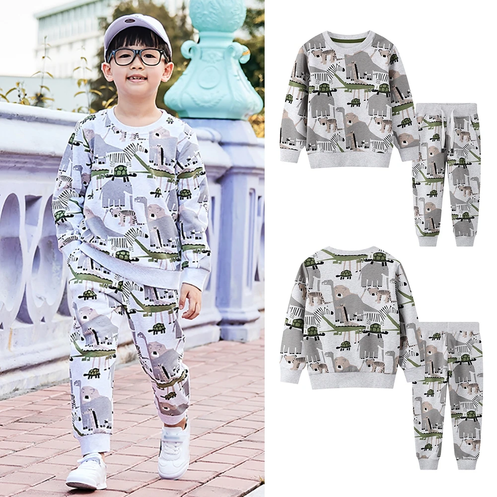 

Bobora Fall Winter Toddler Boys Tracksuit Long Sleeve Cartoon Animal Sweatshirt Trousers Jogger Sportswear Outfits 2-8T